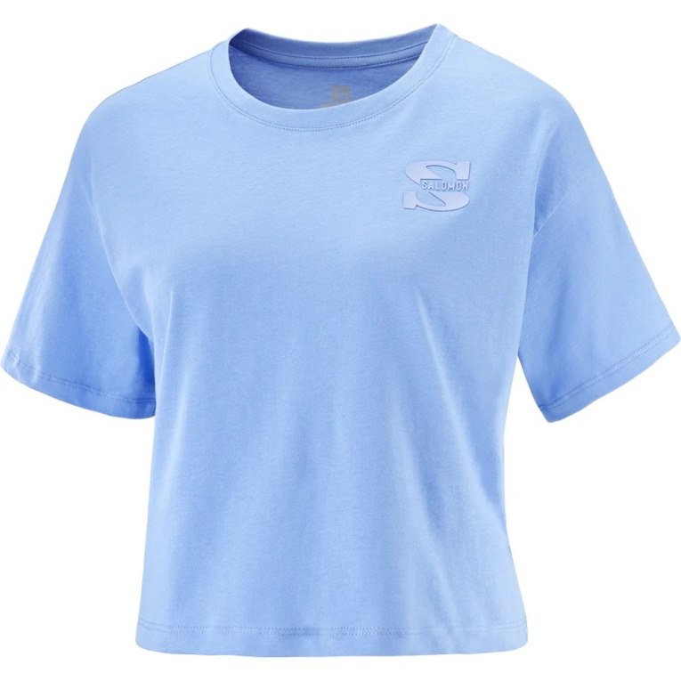 Camiseta Salomon Outlife Crop Logo Curta Sleeve Feminino Luz Azuis | PT F95176